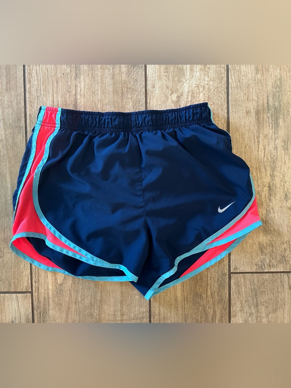 Nike Women’s Navy Tempo Shorts with Bright Blue and Pink Trim
